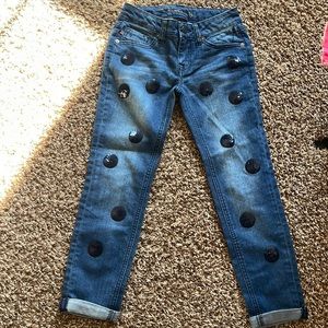 Vigoss size 7 jeans with sequined polka dots.